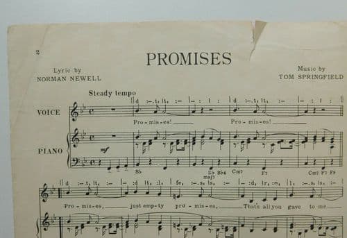 Promises vintage sheet music 1960s Ken Dodd love song Newell Tom Springfield